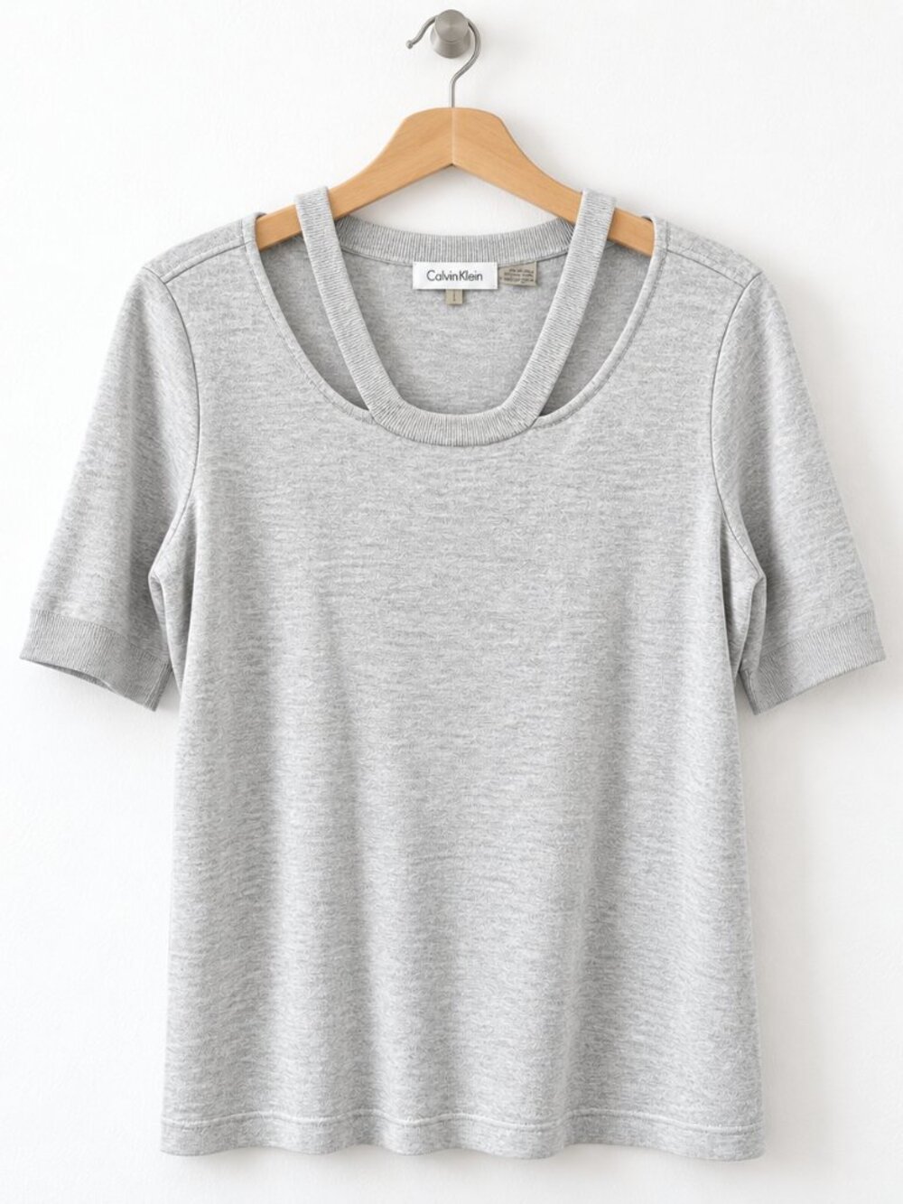 Calvin Klein Gray Knit Sweater Tee – Size Medium, Rayon Blend